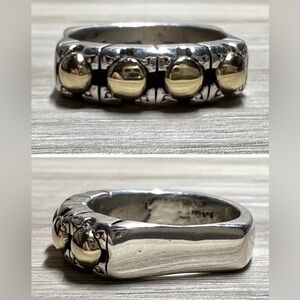 Vintage Designer David & Ronnie Sterling Silver & 14K Gold Band Ring, Size 7.5